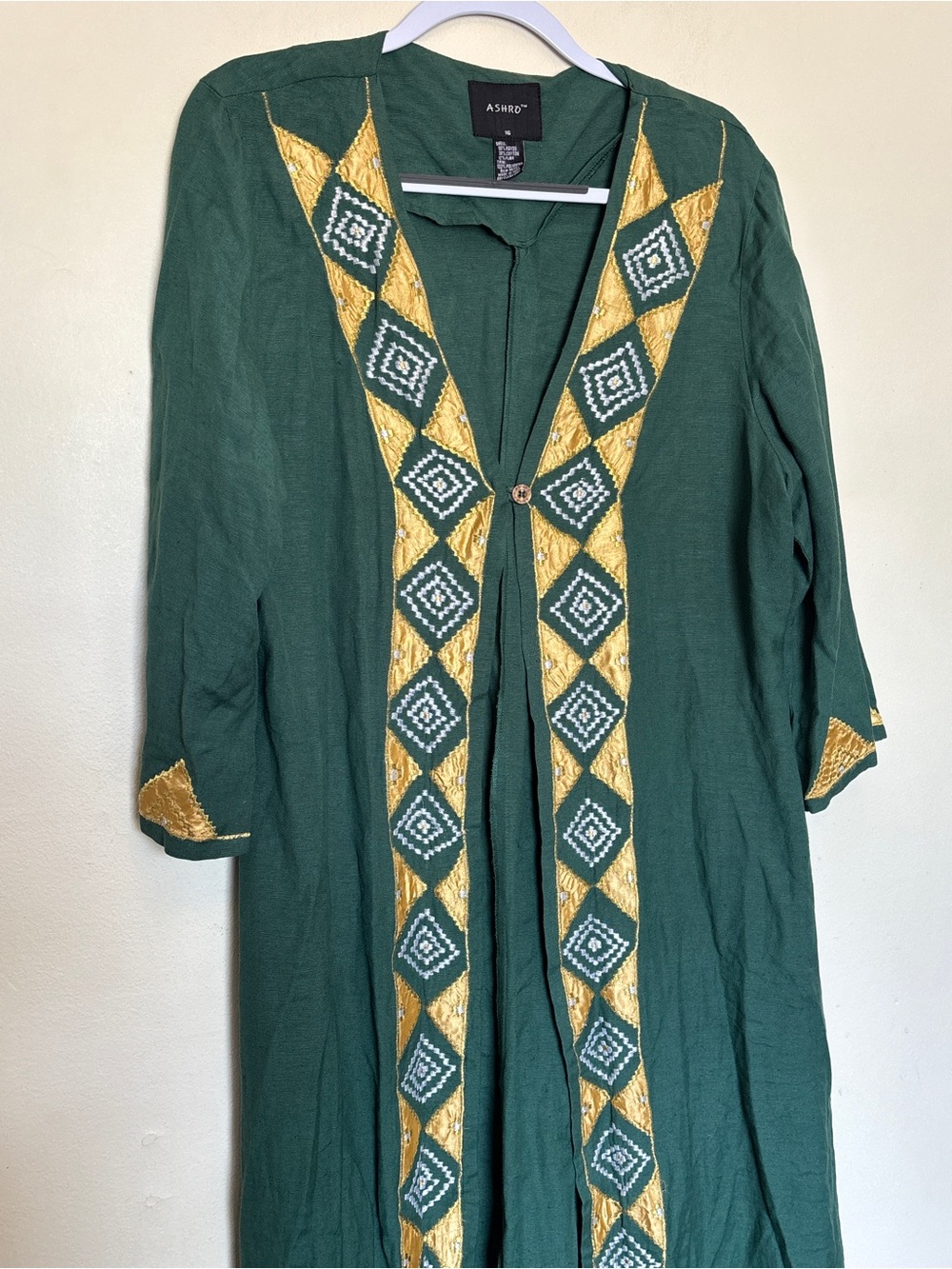 Ashro Boho Lagenlook African Pride Duster Sz 16 Embroidered Flax Cotton Jacket